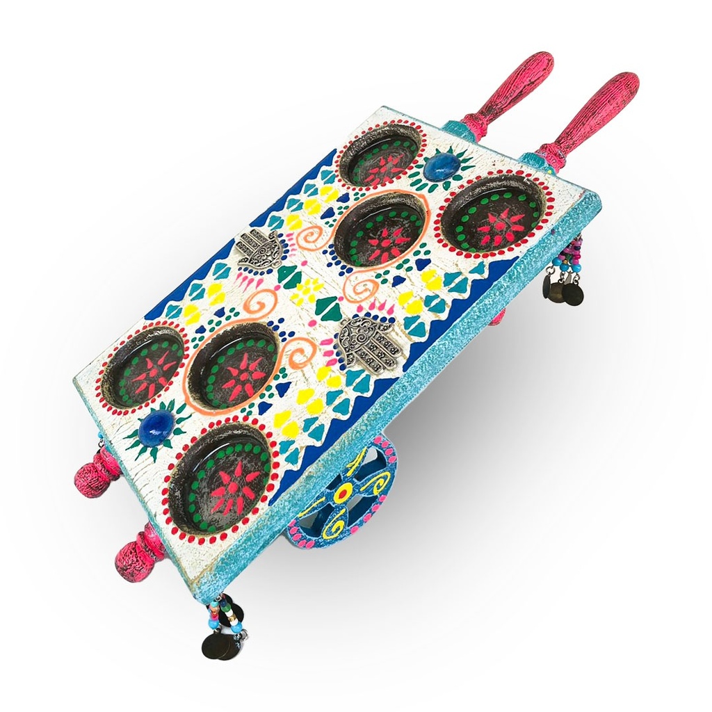 صينية عربة هاند ميد خشب 6 فنجان لتقديم الشاي والقهوة للضيوف