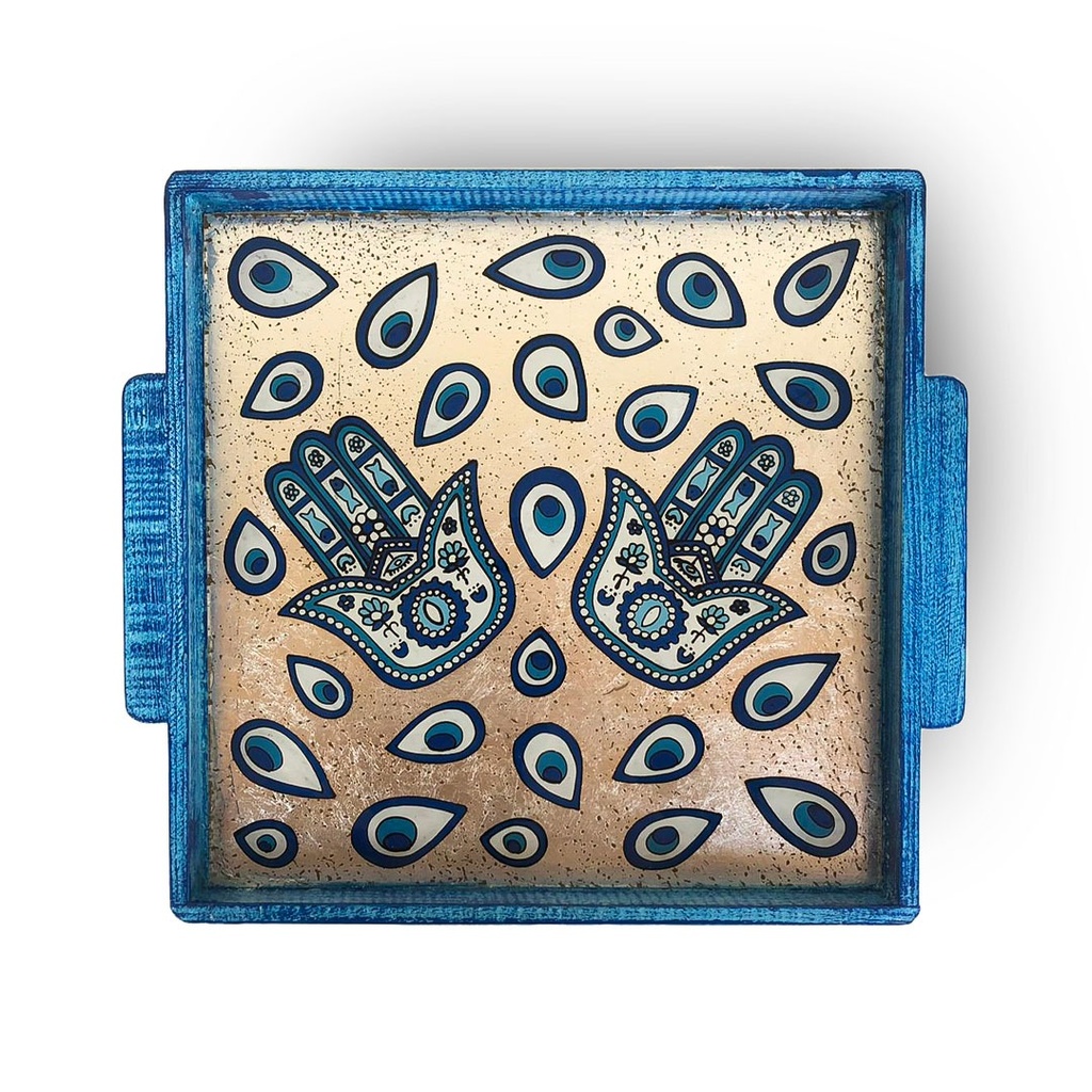 صينية تقديم مربعة خشب بكلمات تراثية ويد لسهولة الحمل