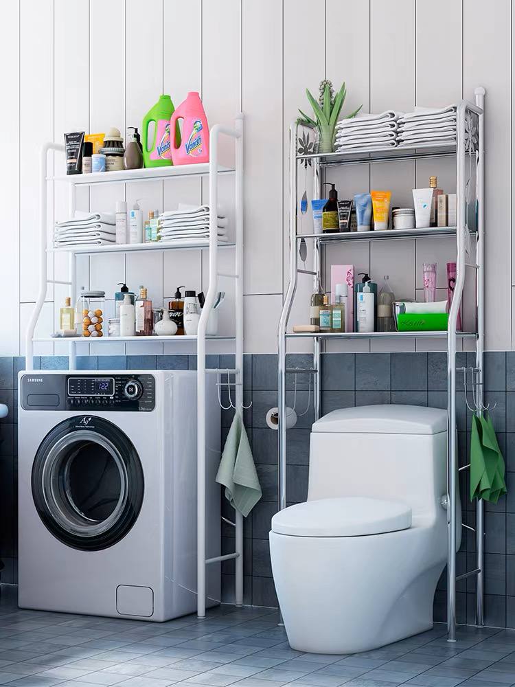 استاند منظم وحامل ادوات الحمام فوق الغسالة والتواليت متعدد الاستخدامات معدن