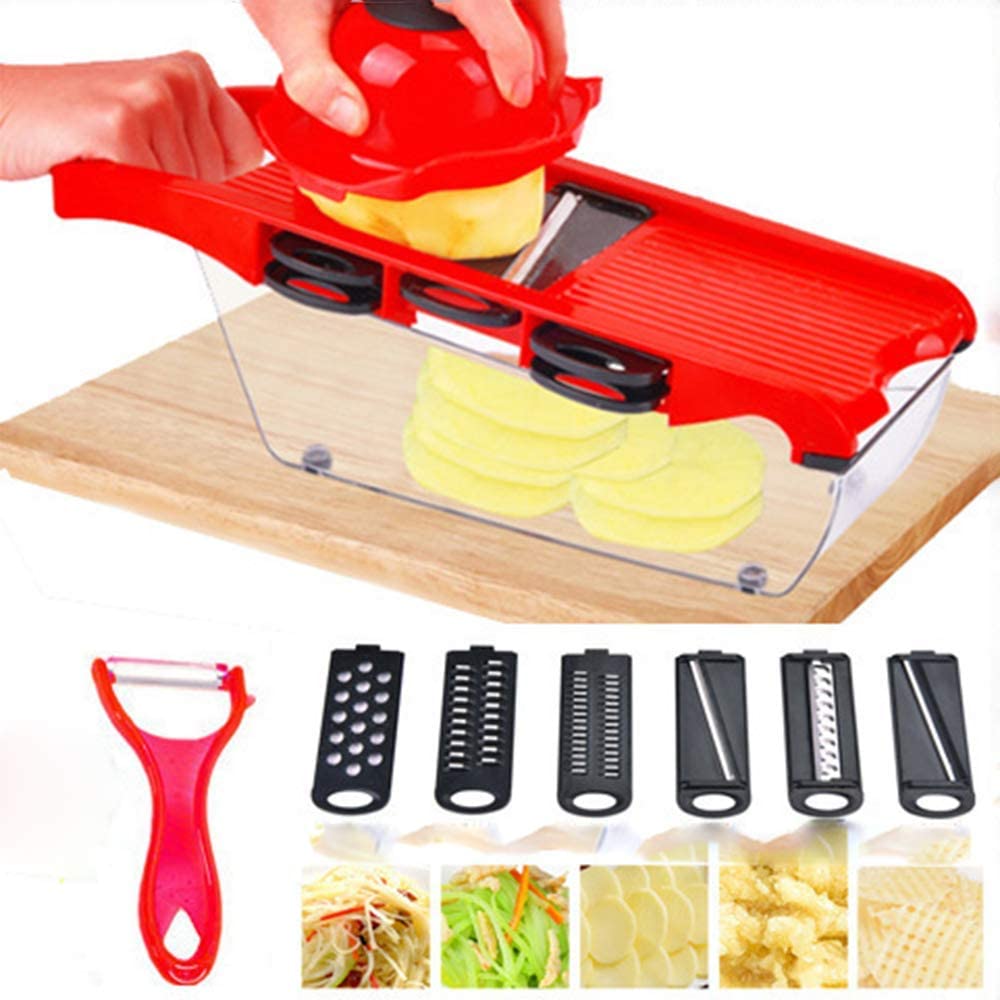 قطاعة ومبشرة الخضار والفاكهه والجبن 6 رؤوس مع علبة