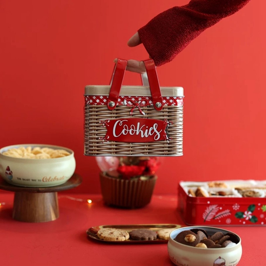 بوكس بيد وغطاء معدن شكل خوص للكوكيز والشوكلاته والكحك والبسكويت