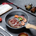 طاسة جرانيت غير لاصق ثقيلة بمقبض خشبي لقلي البيض والبرجر وشرائح اللحم