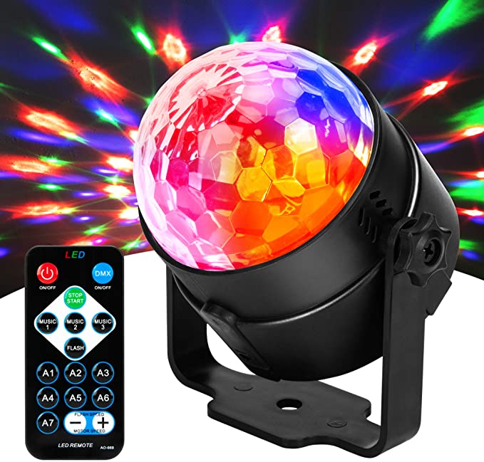 كرة ديسكو دوارة مضيئة بالوان مختلفة وسماع الاغاني والاحتفال مع ريموت كنترول