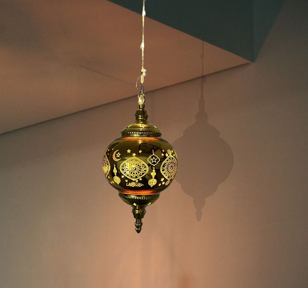 مصباح كروي ذهبي من الزجاج والنحاس