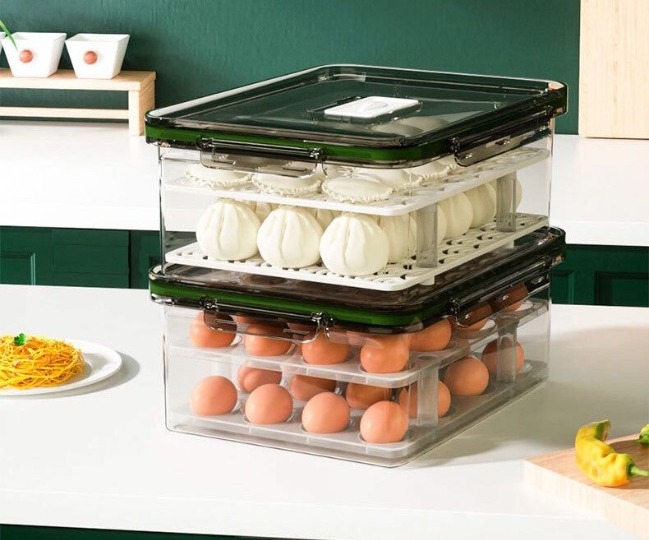 علبة ثلاجة لحفظ وتنظيم الطعام اكليريك مقسمة بغطاء محكم الغلق