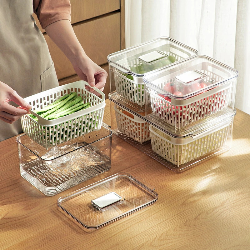 علبة ثلاجة لحفظ وتنظيم الطعام اكليريك مع مصفاه داخلية بغطاء محكم الغلق