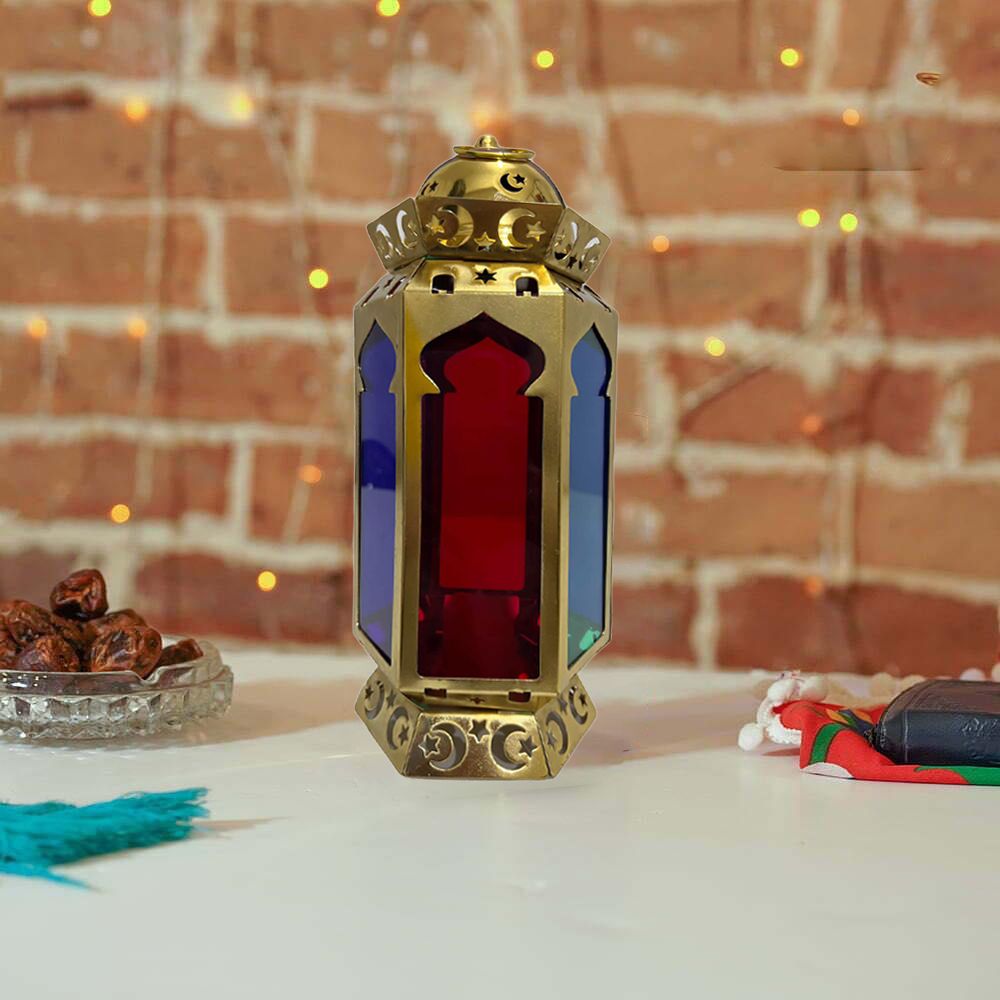 فانوس المصباح السحري المضيئ بزجاج ملون لاجواء رمضانية