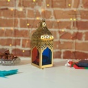 فانوس رمضان شمعة ذهبي مزخرف بزجاج ملون