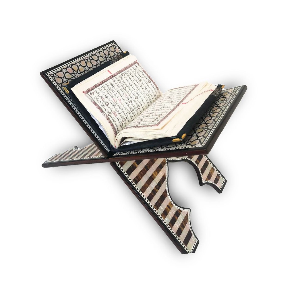 حامل مصحف خشبي مطعم بالصدف وزخارف إسلامية