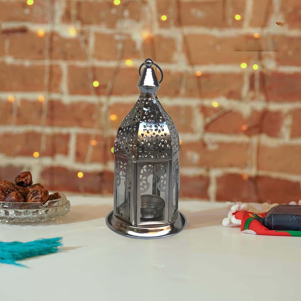 فانوس رمضاني شمعة معدن وزجاج بالوان مختلفة