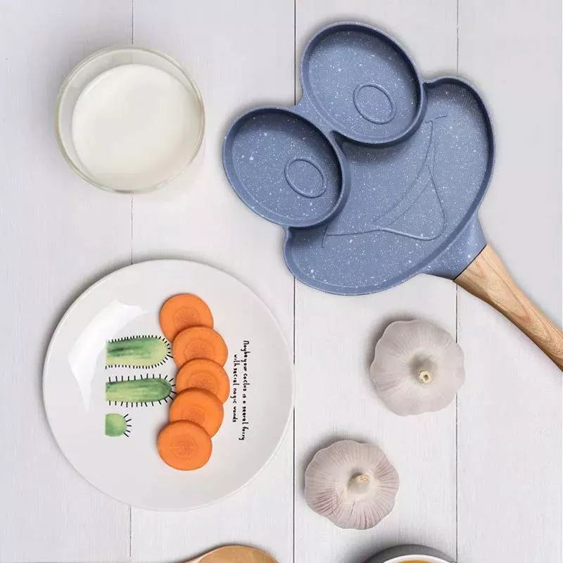 طاسة الومنيوم طبقة جرانيت غير لاصق 3 اقسام علي شكل ضفدع للبيض والسوسيس