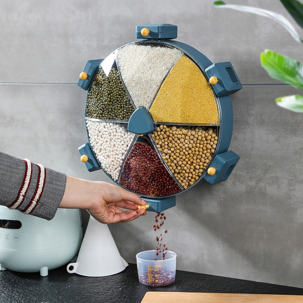 ديسبنسر حائط دوار 6 خانات لتنظيم الحبوب والبقوليات