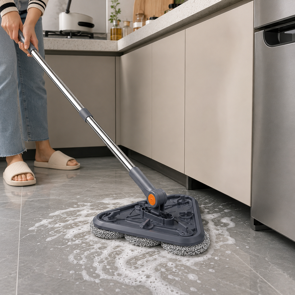 مساحة يدوية مثلثة الشكل ب 6 فرش سلك لتنظيف الأرضيات والسيراميك قابلة للدوران 360 درجة