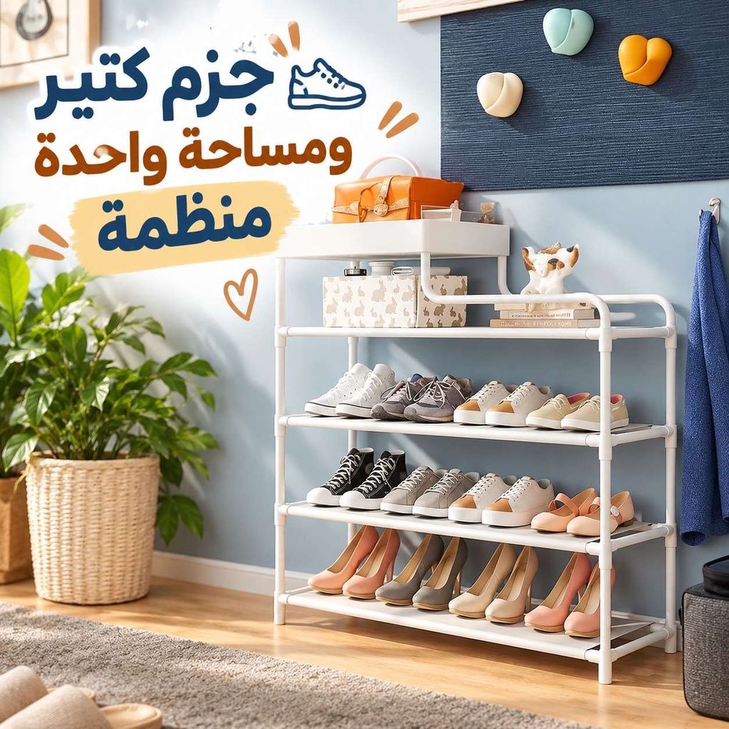 جزامة 4 دور لتنظيم الأحذية ورف علوي لوضع الشنط و قطع الديكور المميزة