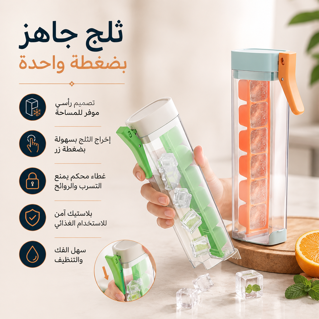 قالب مكعبات ثلج 6 قوالب بغطاء محكم سهل الفك بضغطة واحدة