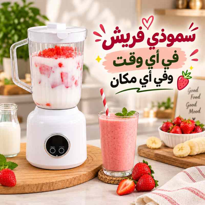 خلاط فواكه محمول للعصائر والسموذي 750 مل قابل لإعادة الشحن