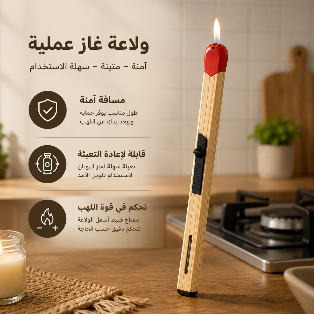 ولاعة غاز على شكل عود كبريت قابلة لإعادة التعبئة