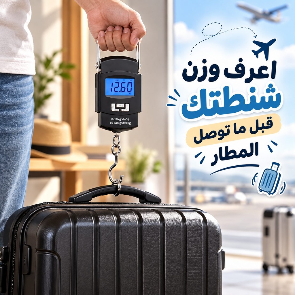 ميزان شنط رقمي محمول بخطاف وشاشة LCD لوزن حتى 50 كجم