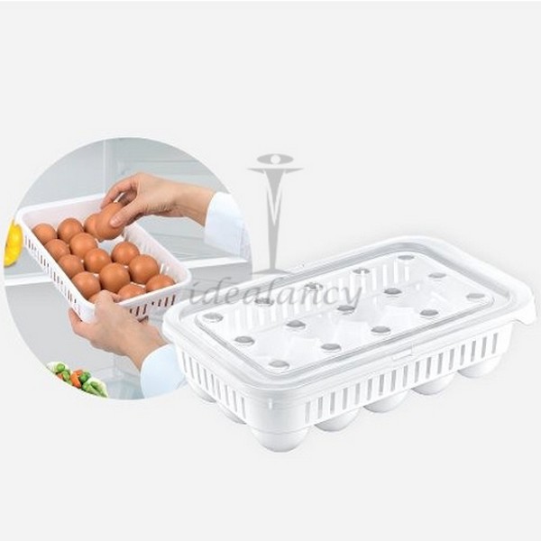 علبة حفظ وتنظيم البيض داخل الثلاجة بغطاء اكليريك تسع حتي 15 بيضة