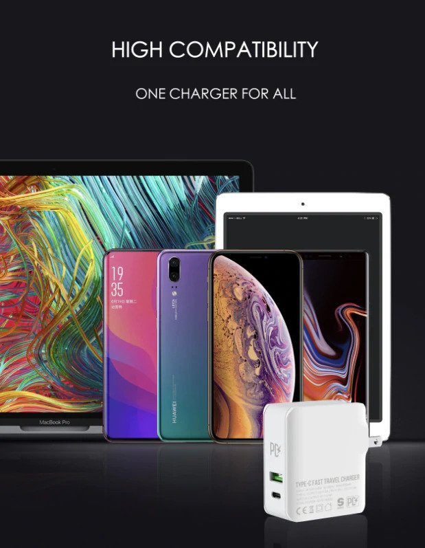 شاحن حائط سريع ثنائي يو اس بي وتايب سي 30 واط