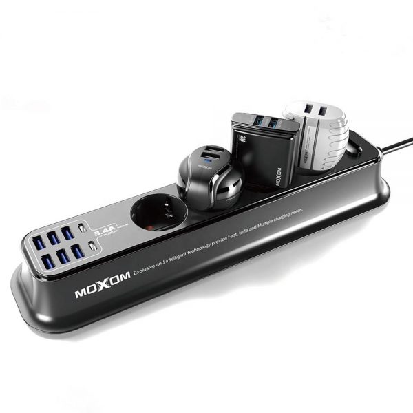 مشترك كهرباء 4 فيشة مع 6 منافذ يو اس بي و 2 تايب سي جهد عالي 2500 واط