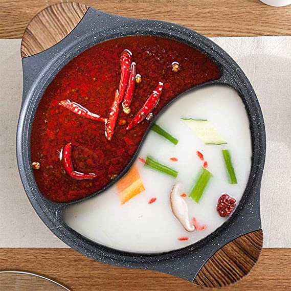 حلة جرانيت غير لاصق عميقة مقسمة لجزئين بمقبض خشبي عازل للحراره 28 سم