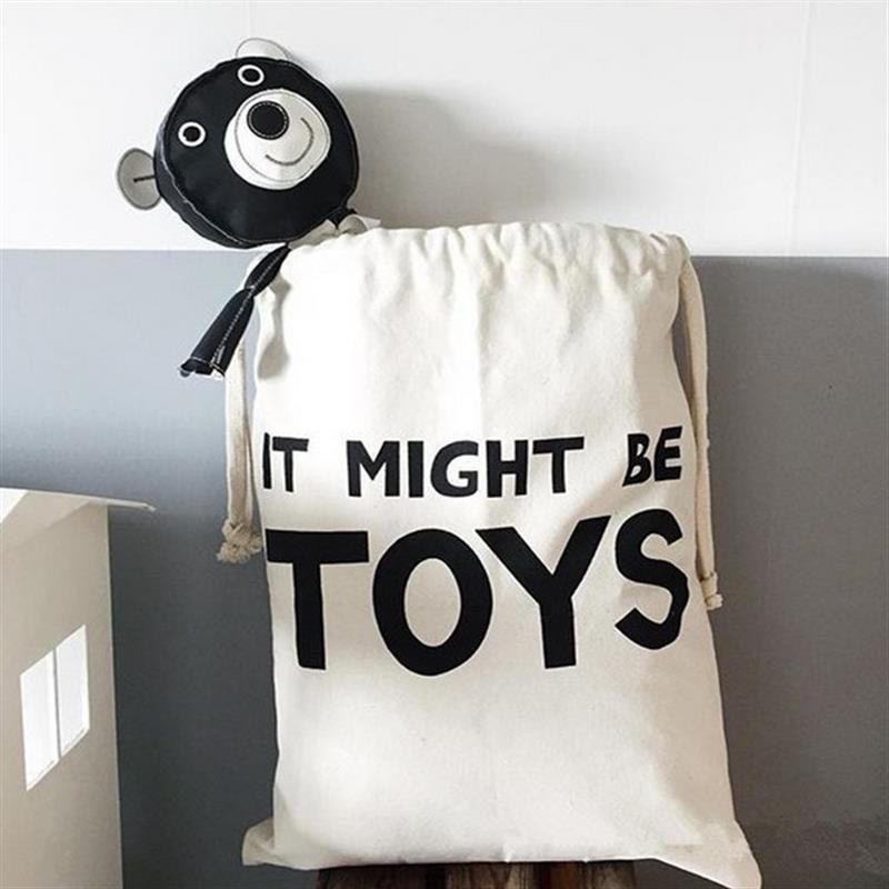 سلة كتان بحبل لغسيل الملابس ولعب الأطفال بأشكال مختلفة