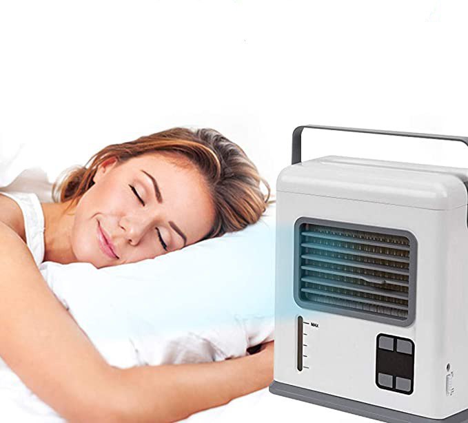 تكييف مبرد للهواء محمول للتغلب علي حر الصيف بسرعتين يعمل بالبطاريات او اليو اس بي