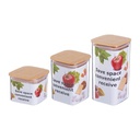 طقم علب اكليريك 3 قطع بمقاسات مختلفة لحفظ وتخزين الارز والحبوب والبقوليات بغطاء شكل خشبي محكم الغلق