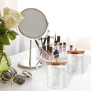 منظم اكليريك دائري لحمل وتنظيم قطن ازالة الميكب وخلل ونكاشات الأسنان بغطاء خشب