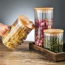 طقم برطمانات زجاج 3 قطع باحجام مختلفة لحفظ وتخزين الحبوب والبقوليات والتوابل بغطاء خشبي