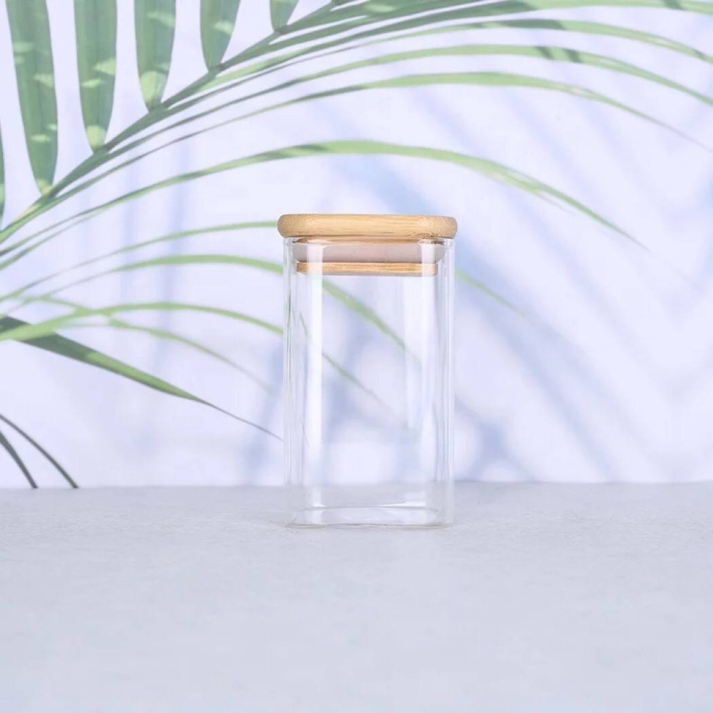 برطمان زجاجي بغطاء خشبي  290 ملي لحفظ وتنظيم البن والنسكافية والتوابل محكم الغلق