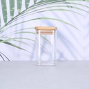 برطمان زجاجي بغطاء خشبي  290 ملي لحفظ وتنظيم البن والنسكافية والتوابل محكم الغلق