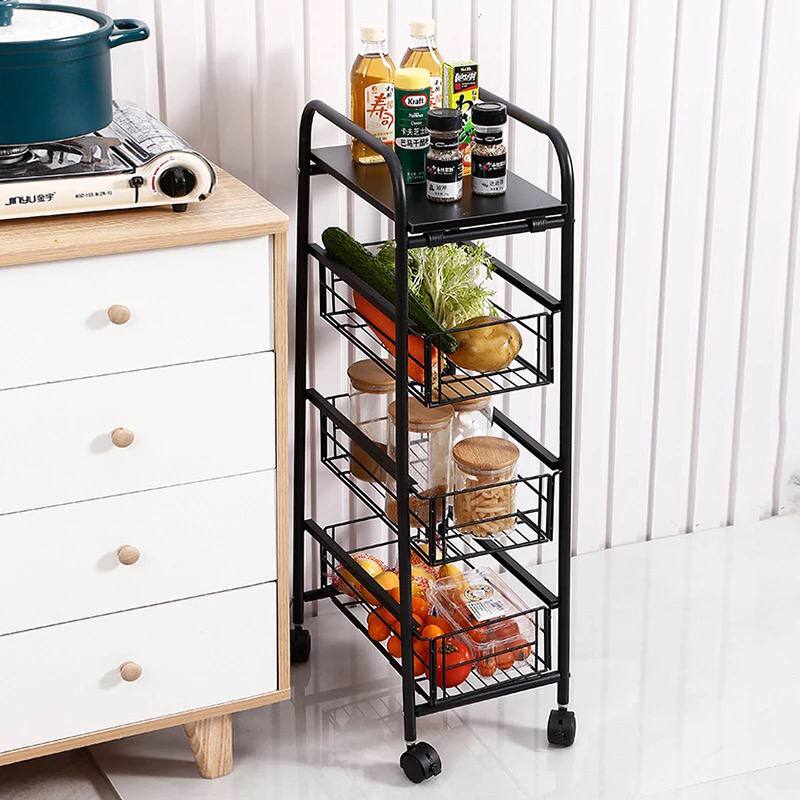ترولي معدن 4 دور بسلات شبكية متحركة لحمل وتنظيم ادوات المطبخ والحمام بعجلات لسهولة الحركة