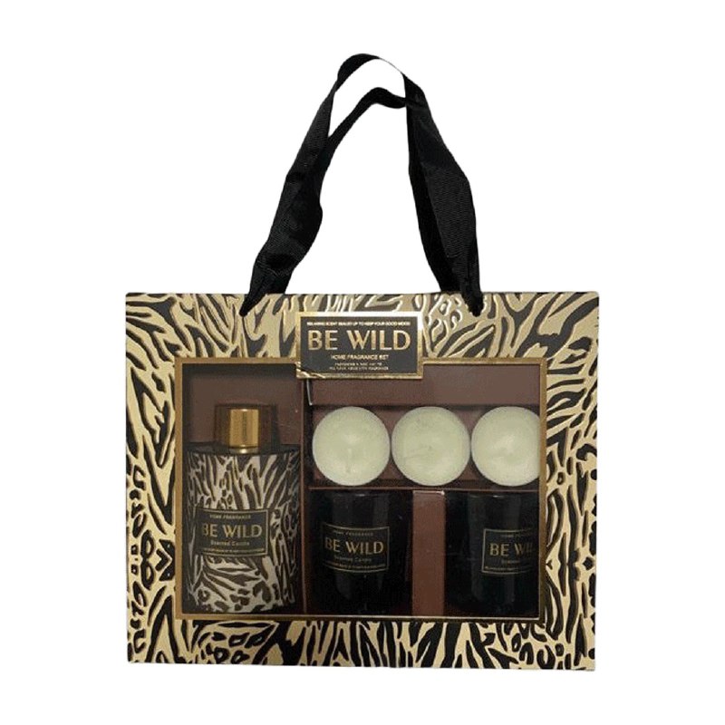 مجموعة شموع مع زيت عطري وعيدان 6 قطع لتعطير المنزل بشنطة شيك للتقديم كهدية