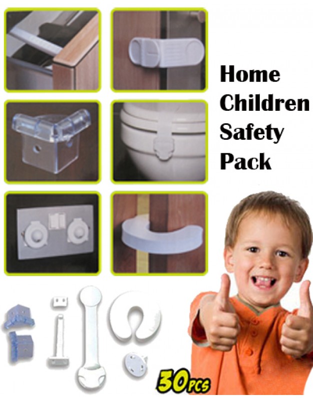طقم سلامة وحماية الاطفال من الصدمات والكهرباء 30 قطعة يتكون من زوايا واقفال للابواب والتواليت وفيش الكهرباء