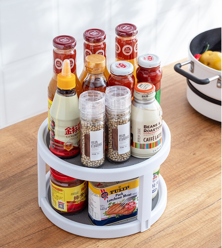 صينية تخزين دوارة 2 دور للتنظيم في المطبخ او الثلاجة او الحمام