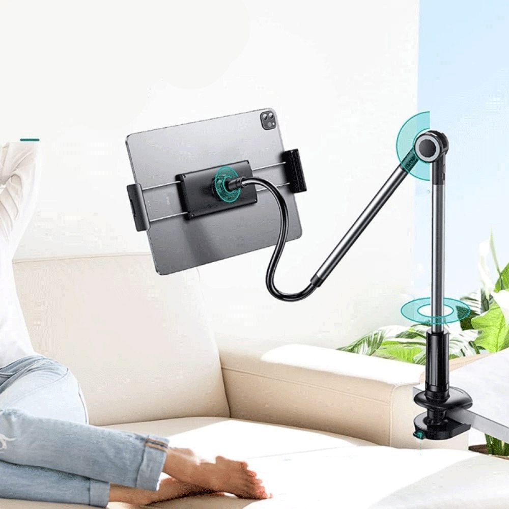 حامل تابلت بمشبك يثبت علي السرير والمكتب يدور 360 درجة للتحكم في زاوية الرؤية بمرونة