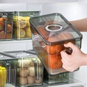 علبة ثلاجة لحفظ وتنظيم الخضروات والفواكه بمصفاه ويد وغطاء محكم الغلق بتايمر لمتابعة وقت التخزين وانتهاء الصلاحية