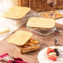 طقم علب زجاج لحفظ وتنظيم الطعام 3 قطع مقاسات مختلفة غطاء خشب محكم الغلق