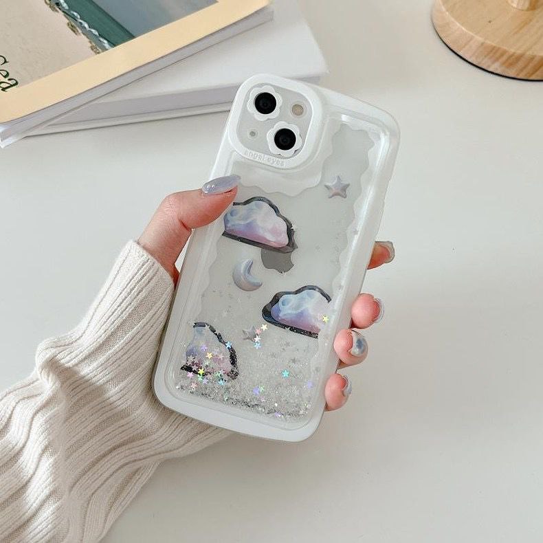 iPhone 13 Protective Case Glitter Gel Shiny Stars &amp; Clouds