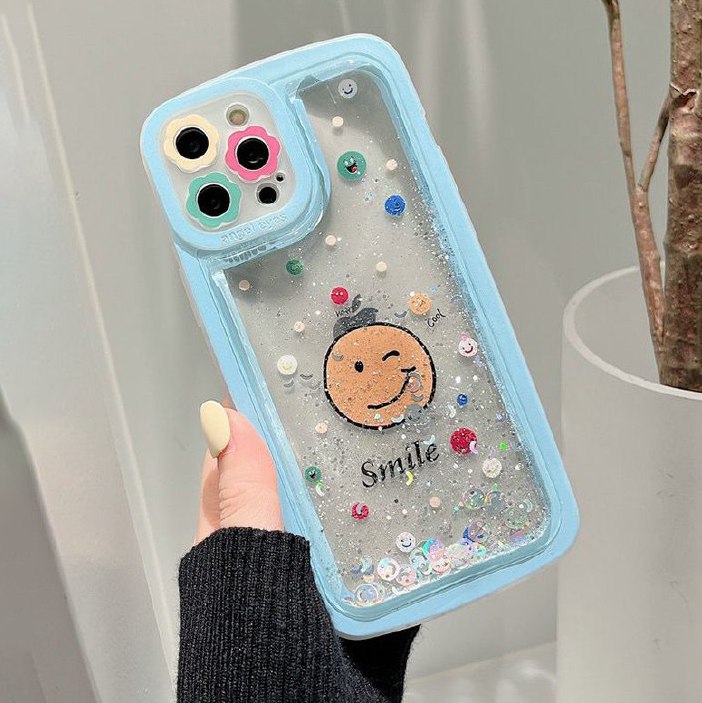iPhone 13 Silicon Protective Case with Transparent Glitter Gel Back 
