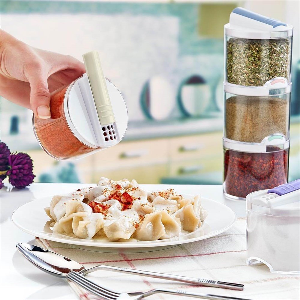 طقم توابل عمودي 5 قطع قابل للفك للاستخدام كملاحات من الاكليريك الشفاف