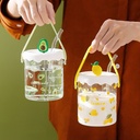 Cute Glass Cup with Lid &amp; Straw Full of Drawings 450 ‎ml