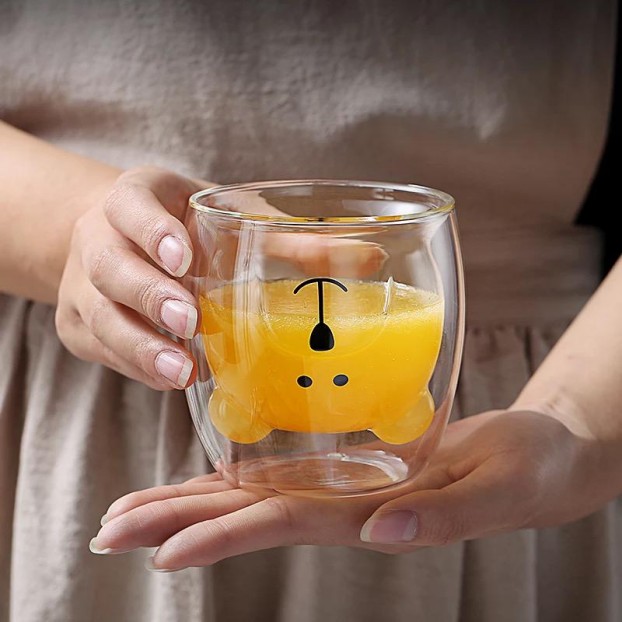 كوباية دبل للنسكافية والشاي والعصائر زجاج شفاف رسومات مختلفة 250 ملي