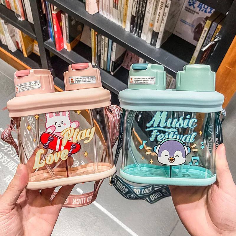 Kids Flask with 2 Tanks &amp; Straw with Strap for Easy Holding 640 ml