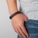 Men Black Leather Bracelet Metal Silver Lock 