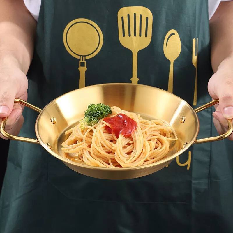 طاسة ذهبي لعمل وتقديم الطعام كالمطاعم بيدين لسهولة الحمل 30 سم