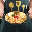 طاسة ذهبي لعمل وتقديم الطعام كالمطاعم بيدين لسهولة الحمل 30 سم