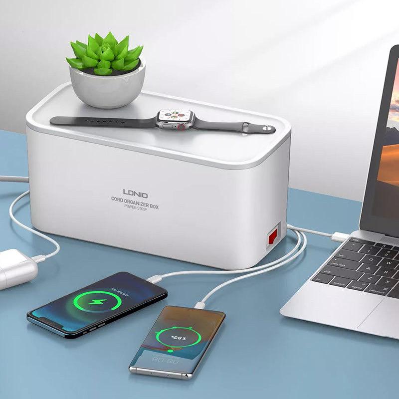 Power Socket with 5 Outlets &amp; 3 USB Outlets Inside a Box to Hide &amp; Organize Cords &amp; Wires